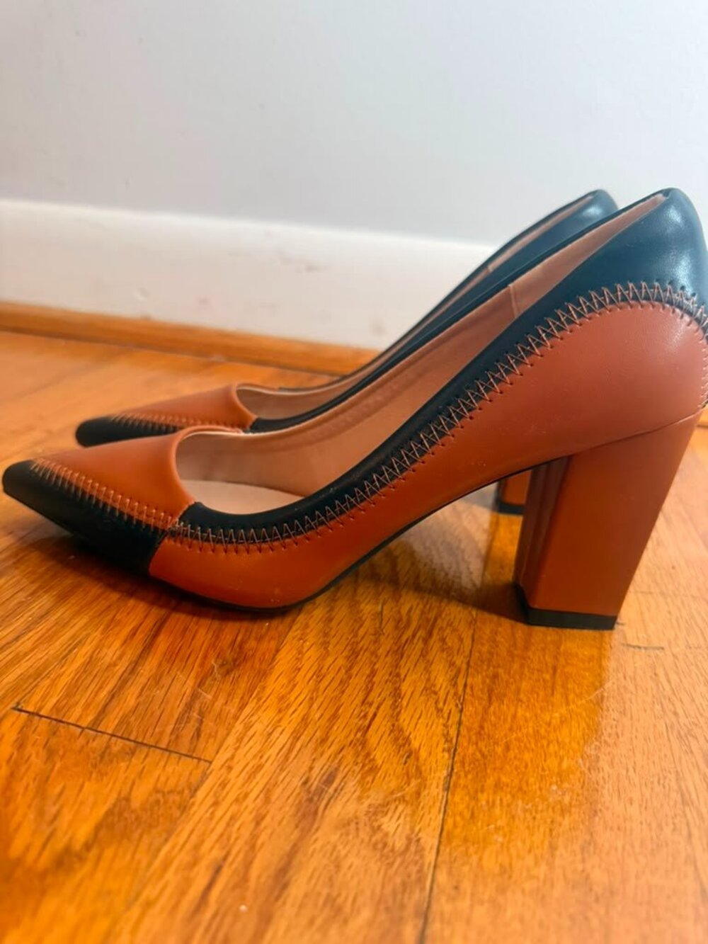 Women's Brown & Black Pointed Toe Block Heel Pumps | Size 7 | New